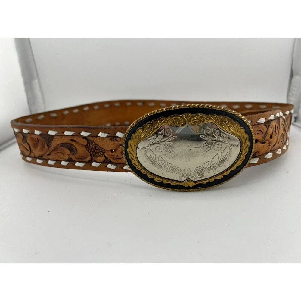 Vintage Sue Brown Leather Taper Cowboy Western Belt‎ - Waist Size 35.5